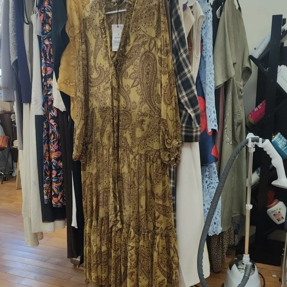 Boho Paisley Long Sleeve Maxi Dress - Mustard/Brown - Picture 2 of 12